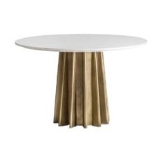 a white table with gold legs and a round marble dining table top in the middle