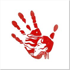 a red hand print with an image of a woman's face