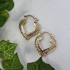 Classic And Timeless Style Sort Of A Heart Shaped Hoop Earrings Yellow 14k Gold Plated Over Steel Lever Close Lightweight New @22 Dressy Work Office Wedding Fashion Casual Greek Key Luxury Vibes Gold Jewlry, Luxury Vibes, Key Heart, Shaped Hoop Earrings, Anthropologie Earrings, Gold Leaf Earrings, Gem Earrings, Jewelry Lookbook, Triangle Earrings