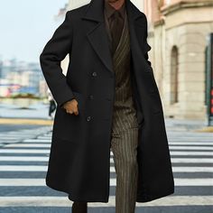 Season:Winter,Fall; Fabric:Polyester; Sleeve Length:Long Sleeve; Gender:Men's; Style:Casual,Fashion,Streetwear; Occasion:Daily Wear,Going out,Outdoor; Placket:Double Breasted; Pattern:Plain; Neckline:Lapel; Outerwear Type:Overcoat,Winter Coat,Long Trench Coat; Listing Date:10/12/2023; Bust:; Length:; Shoulder Width:; Sleeve: Mens Long Black Coat Outfit, Men’s Long Coat, Men Long Black Coat, Mens Black Trench Coat, Men’s Black Trench Coat, Womens Basic Tops, Mens Outdoor Jackets, Trench Coat Style, Long Trench