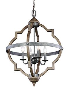 a chandelier with three lights hanging from it's center and circular design