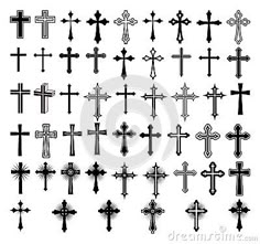 a collection of crosses in black and white