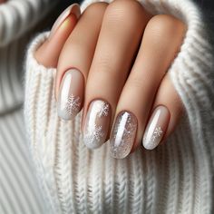 Christmas Tree And Snowflake Nails, Christmas Nail Art Designs Snowflakes Short, Silver White Christmas Nails, Holiday Elegant Nails, Nutcracker Inspired Nails, Snowflake Nails Design, Winter Nails Elegant, Neutral Snowflake Nails, Winter Nail Designs Christmas