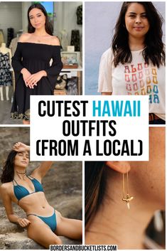 several photos with the words cutest hawaii outfits from a local place in front of them