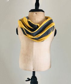 yellow and grey striped toddler scarf boys and girls gender neutral Toddler Infinity Scarf, Toddler Scarf, Ruffle Bloomers, Baby Bloomers, Baby Yellow, Diaper Cover, Toddler Fashion, Knitting Materials, Infinity Scarf