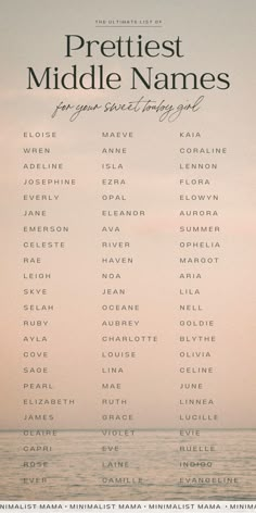 a poster with the names of some people in front of water and sky at sunset