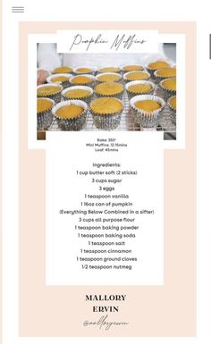 the recipe for cupcake muffins is shown