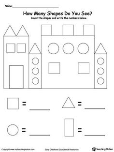 the worksheet for how many shapes do you see? with pictures on it