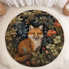 a painting of a fox sitting on top of a rug