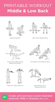 the printable workout poster shows how to do an exercise with dumbs and low back