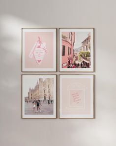 four framed photographs hang on the wall