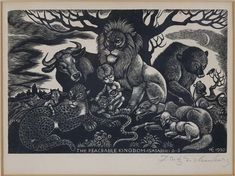 Artwork by Fritz Eichenberg, The Peaceable Kingdom, Made of Linocut