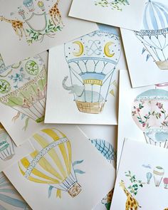 many cards with hot air balloons on them