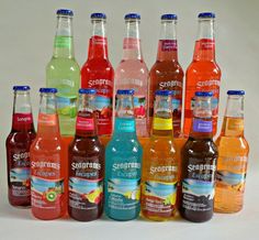 there are many different types of sodas in bottles