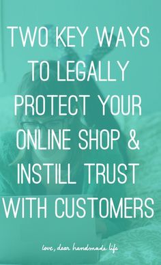 a woman laying on top of a bed with a laptop computer in her lap and the words two key ways to legally protect your online shop & install trust with customers