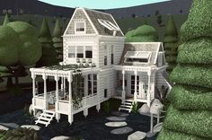 Aesthetic Bloxburg Exterior, Summer Lake House, Bloxburg Cottage, Bloxburg Homes, Bloxburg Beach House, Cottage House Exterior, Winter House Exterior, Bloxburg Building, Houses Exterior