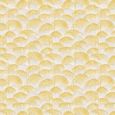 an abstract yellow and white wallpaper with large fan shaped leaves on the back ground