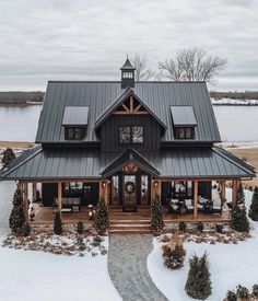 this is an aerial view of a house in the snow