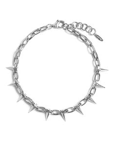 Materials: Rhodium plated brass Length: 18" Adjustable Made in NYC US007-02 Grunge Necklaces, Necklace Png, Jewelry Png, 2000s Jewelry, Goth Accessories, Spike Necklace, Classy Jewelry, Accessories Jewelry Necklace, Women Accessories Jewelry