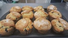 there are many muffins on the tray ready to be eaten