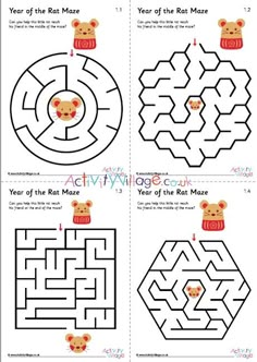 four different mazes to help kids learn how to make their own mouse and rat maze