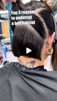 Ray Hornback Bob Haircutting Education on Instagram: "Top 3 reasons to undercut a bob haircut  1. Reduce bulk and create space for hair to move on thick hair clients.  2. Creates longevity for the grow out. The haircut will look better for a longer period of time. Easier styling for the client.  3. Supports the shape of the haircut. This undercut requires least commitment as opposed to shaving the hair and supports the shape of the cut overall.  Will you try this? 👇🏼Let me know! 👇🏼  I used my @arcscissors PARAGON II to create this entire haircut. If you need a pair use Code RAY15 for a 15% discount #arcscissors #arcpartner #madeinjapan" Haircut Tucked Behind Ear, Bob Haircut Shaved Undercut, Soft Undercut Bob, Bob With An Undercut, A Line Bob Shaved Back, Lob With Undercut Long Bobs, Lob Shorter In Back, Choppy Bob Undercut, Undercut Nape Women