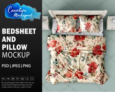 the bed sheet and pillow mockup is ready to be used as a coverlet