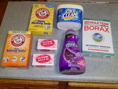 the contents of a hand sanitizer sitting on top of a counter next to other cleaning products