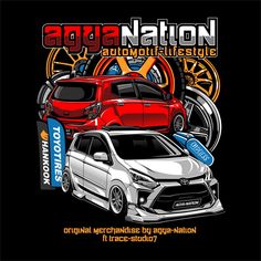 an image of two cars with the words toyota nation on it's front and side