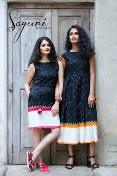 Black Ikat dress with white and red border on the hem. Womens Business Outfits, Business Outfits Summer, Red Outfit Casual, Black Dress Outfit Party, Fancy Gown, Black Dress Outfit, Kalamkari Dresses, Womens Business, Frocks And Gowns