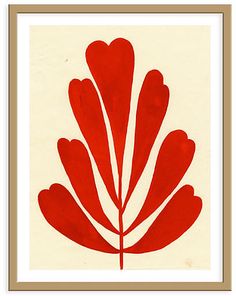 a red leaf is shown in a brown and white frame on a beige background with a tan border around it