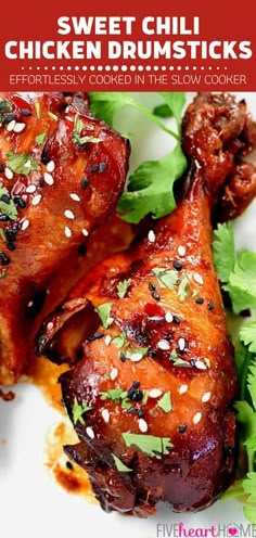 sweet chili chicken drumsticks on a white plate