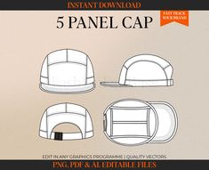 the 5 panel cap is shown in three different sizes