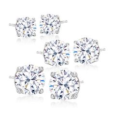 PRICES MAY VARY. STERLING SILVER AND CZ — 6.00 ct. t.w. CZ jewelry set: three pairs of stud earrings in sterling silver. Round brilliant-cut CZs. Widths range from 3/16 in. to 1/4 in. Polished finish. Post/clutch backings. THE FINISHING TOUCH — With their versatile designs, this earring set add a feminine accent to any style. Pair them with your casual or formal attire. ROSS-SIMONS QUALITY — Treat yourself to the luxury of Ross-Simons fine jewelry. Whether your selection is made of 14kt gold, 18 Friend Girlfriend, Gifts For Your Sister, Cz Jewelry, Cz Stud Earrings, Traditional Jewelry, Formal Attire, Stud Earrings Set, Fine Jewellery Earrings, Perfect Gift For Her