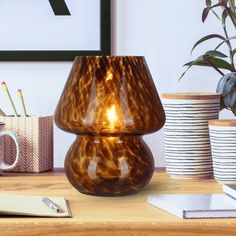 8" Glass Mushroom Lamp, Brown Tortoise, Glossy Finish - Walmart.com Witch House Ideas, Bookshop Design, Glasgow Apartment, Glass Mushroom Lamp, Room Color Palette, Night Stand Lamp, Nyc Bedroom, Stand Lamp, Bedroom Lamps Nightstand