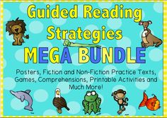 the guided reading strategy mega bundle includes posters, fiction and non - fiction practice texts