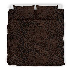 a brown and black animal print comforter set