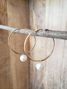 Pearl Chain Hoop Earrings, Hoop Earrings With Pearl Chain, 14k Gold Filled Hoop Earrings With Pearl Charm, 14k Gold Filled Hoop Earrings With Pearl Drop, Hypoallergenic Pearl Hoop Earrings, Elegant 14k Gold Filled Circle Hoop Earrings, Small Hoop Pearl Chain Wedding Jewelry, Pearl Hoop Earrings With Ear Wire, Minimalist Hoop Earrings With Pearl Chain For Wedding