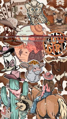 an image of a cowgirl collage with horses and other animals in the background