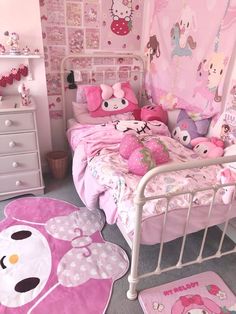 Room Ideas My Melody, My Melody Decor, Kawaii Rooms Bedrooms, Hello Kitty Room Ideas For Kids, My Melody Room Ideas, Hello Kitty Room Ideas Bedrooms, Cute Hello Kitty Room, Cutecore Room Ideas