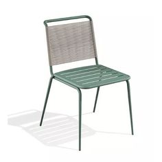 a green chair with slatted back and arm rests on an isolated white background