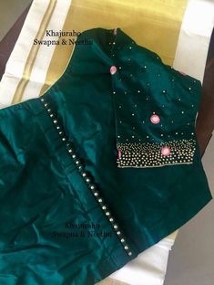 Bottle Green Blouse Designs, Saree Blouse Boat Neck, Bottle Green Blouse, Mirror Work Saree Blouse, Blouse Boat Neck, Green Blouse Designs, Silk Saree Blouse Designs Patterns, Mirror Work Saree, Blouse Designs High Neck