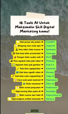 an image of the back side of a cell phone with text on it that reads, 16 tools all untuk maks mains skill digital marketing kannui