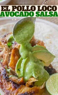 a close up of a plate of food with avocado