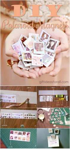 a collage of photos with the words diy pelonoid magnets on it