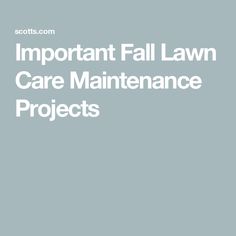 the words important fall lawn care maintenance projects in white on a blue background with an image of