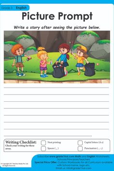 the writing checklist for children's pictures is shown in blue and has an image of