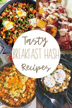 several different dishes with the words tasty breakfast hashs