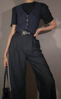 Semi Formal Outfits Gender Neutral, Shirt With Dress Under It, Pants And Corset Outfit Elegant, Business Casual Vest Women, Elegant Masculine Outfit Women, Black Suit Vest Outfit Women, Vest Formal Outfit, Black Vest Outfits For Women Work, College Professor Outfits