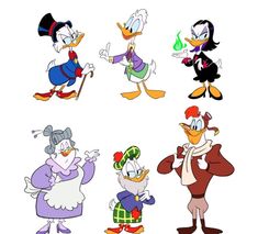 several cartoon characters in different poses